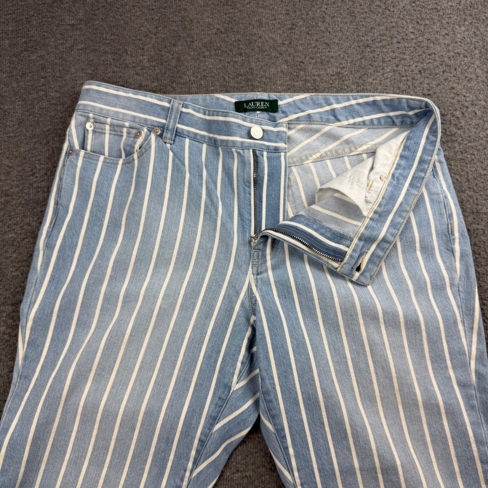 Lauren Ralph Lauren Blue and White Vertical Stripe Straight-Leg Jeans - Picture 10 of 12